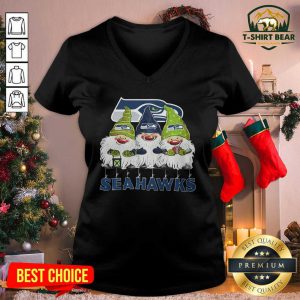 Seattle Seahawks Gnomies Christmas V-neck - Design by T-shirtbear.com