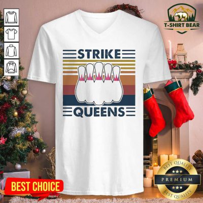 Bowling Strike Queens Vintage Retro V-neck - Design by T-shirtbear.com