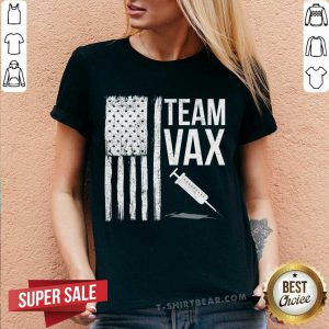 Team Vax Vaccine American Flag V-neck - Design by T-shirtbear.com
