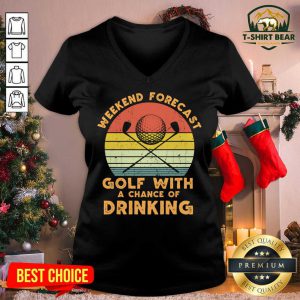 Weekend Forecast Golf Withh A Chance Of Drinking Vintage Retro V-neck - Design by T-shirtbear.com