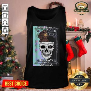 Cool Dachshund And Skull Easily Distracted By Dogs And Skulls Tank Top - Design by T-shirtbear.com