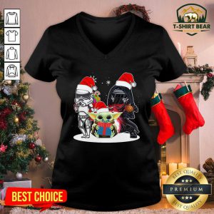 Baby Yoda And Darth Vader Stormtrooper Merry Christmas V-neck - Design by T-shirtbear.com
