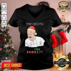 Gordon Ramsay Merry Christmas You Donkey V-neck - Design by T-shirtbear.com