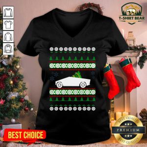 CyberTruck Tesla Ugly Christmas V-neck - Design by T-shirtbear.com
