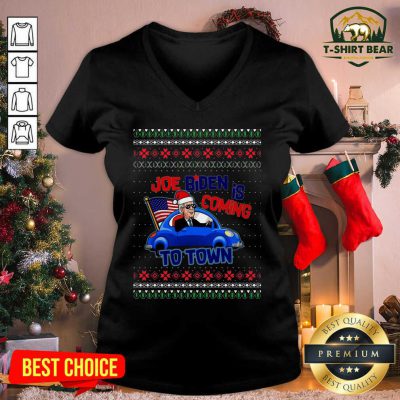 Joe Biden Is Coming To Town Ugly Christmas V-neck - Design by T-shirtbear.com Joe Biden Is Coming To Town Ugly Christmas V-neck - Design by T-shirtbear.com