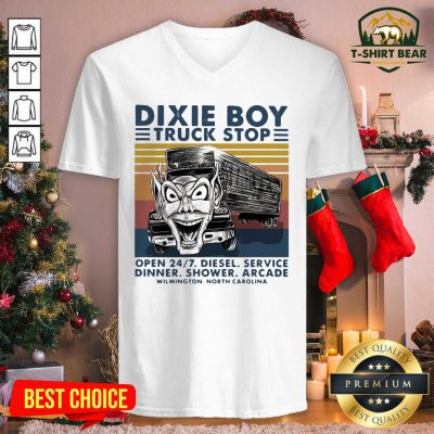 Dixie Boy Truck Stop Open 247 Diesel Service Dinner Shower Arcade Wilmington North Carolina Vintage Retro V-neck - Design by T-shirtbear.com Dixie Boy Truck Stop Open 247 Diesel Service Dinner Shower Arcade Wilmington North Carolina Vintage Retro V-neck - Design by T-shirtbear.com