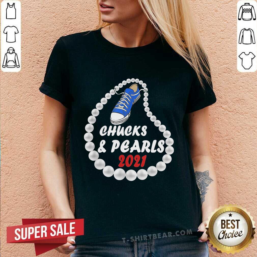 Emotional Kamala Harris Chucks And Pearls 2021 V-neck Emotional Kamala Harris Chucks And Pearls 2021 V-neck - Design by T-shirtbear.com