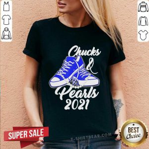 Envious Kamala Harris Vice President Chucks And Pearls Blue Converse 2021 V-neck - Design by T-shirtbear.com