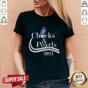 Frustrated Blue Chuck And Pearls Kamala Harris 2021 V-neck - Design by T-shirtbear.com