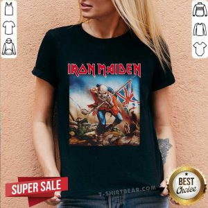 Intrigued Iron Maiden 22 English Flag V-neck - Design by T-shirtbear.com