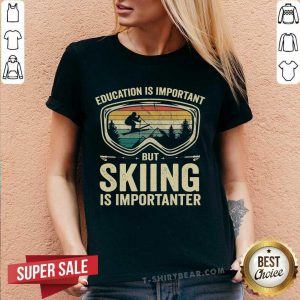 School Is Important But Skiing Is Importanter Vintage Retro V-neck - Design by T-shirtbear.com