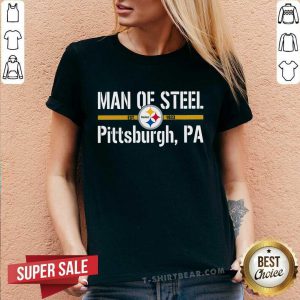 Nonplussed Man Of Steel Est 1933 Pittsburgh Steelers PA V-neck - Design by T-shirtbear.com