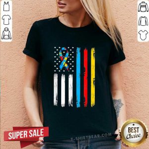 Colorful America Flag Autism Parents Autistic V-neck - Design by T-shirtbear.com