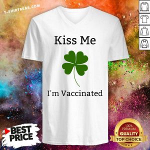 Negative Kiss Me 2 I Am Vaccinated V-neck - Design by T-shirtbear.com