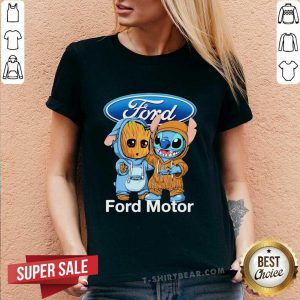 Cute Baby Groot And Stitch Ford Motor Logo V-neck - Design by T-shirtbear.com