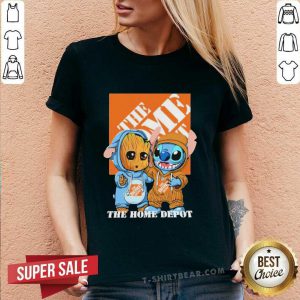 Funny Baby Groot And Stitch The Home Depot Logo V-neck - Design by T-shirtbear.com