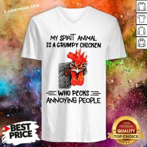 Funny Grumpy Chicken Who Pecks Annoying People V-neck - Design by T-shirtbear.com