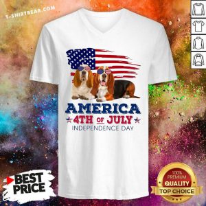 Good Basset Hound America 4th July V-neck - Design by T-shirtbear.com