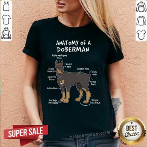 Anatomy Of A Doberman V-neck - Design by T-shirtbear.com