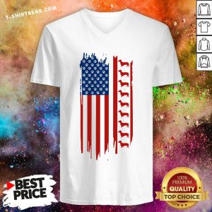 Dachshund American Flag Independence Day V-neck - Design by T-shirtbear.com