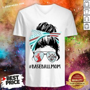 Drag Baseball Mom Messy Bun Girl V-neck - Design by T-shirtbear.com