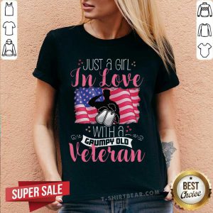Just A Girl In Love With A Grumpy Old Veteran V-neck - Design by T-shirtbear.com