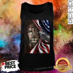 Lion Behind American Flag Tank Top - Design by T-shirtbear.com