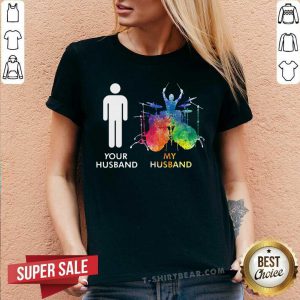 My Husband Drummer Galaxy V-neck - Design by T-shirtbear.com