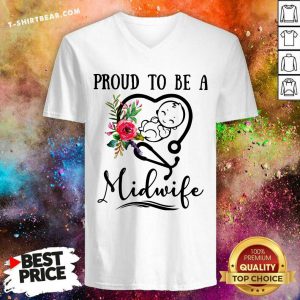 Proud To Be A Midwife V-neck - Design by T-shirtbear.com