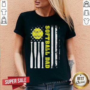 Softball Dad Vintage USA American Flag V-neck - Design by T-shirtbear.com