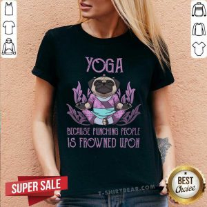 Yoga Because Punching People Is Frowned Upon Bulldog V-neck - Design by T-shirtbear.com
