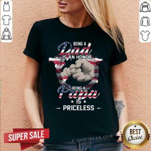 Being Dad Is Honor Being Papa Is Priceless America V-neck - Design by T-shirtbear.com