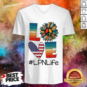 Love LPN Life Vintage Amerricans Flag Sunflower V-neck - Design by T-shirtbear.com