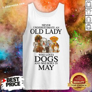 Never Underestimate A May Lady Who Loves Dogs Tank Top - Design by T-shirtbear.com