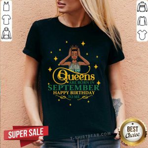 Queens Are Born In September Happy Birthday V-neck - Design by T-shirtbear.com