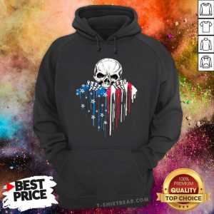 Skull Hug Watercolor Heart American Flag Hoodie - Design by T-shirtbear.com