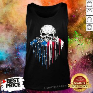 Skull Hug Watercolor Heart American Flag Tank Top - Design by T-shirtbear.com