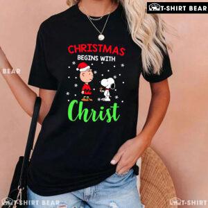 Charlie Brown And Snoopy Christmas Begins With Christ T-Shirt