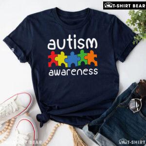 Colourful Puzzle Pieces Autism Awareness T-Shirt - Black Tee