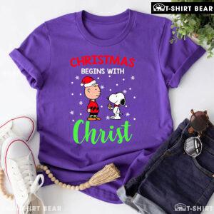 Charlie Brown And Snoopy Christmas Begins With Christ T-Shirt