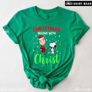 Charlie Brown And Snoopy Christmas Begins With Christ T-Shirt