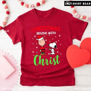 Charlie Brown And Snoopy Christmas Begins With Christ T-Shirt