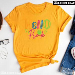 Hello Pre-K Pre-Kindergarten Apple Crayon Back To School T-Shirt