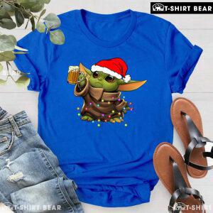 Baby Yoda With Santa Hat Drinking Beer for Christmas T-Shirt
