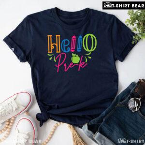 Hello Pre-K Pre-Kindergarten Apple Crayon Back To School T-Shirt