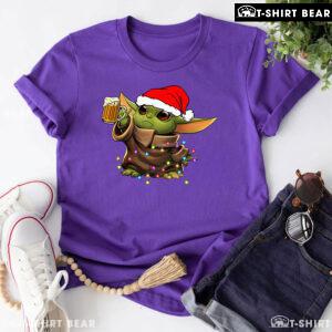 Baby Yoda With Santa Hat Drinking Beer for Christmas T-Shirt