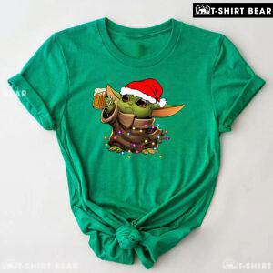 Baby Yoda With Santa Hat Drinking Beer for Christmas T-Shirt