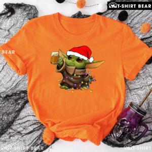 Baby Yoda With Santa Hat Drinking Beer for Christmas T-Shirt