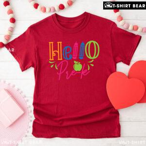 Hello Pre-K Pre-Kindergarten Apple Crayon Back To School T-Shirt