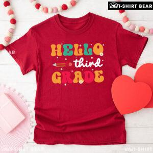 Hello Third Grade 3rd Grade Student Pencil Daisy Flower Back To School T-Shirt